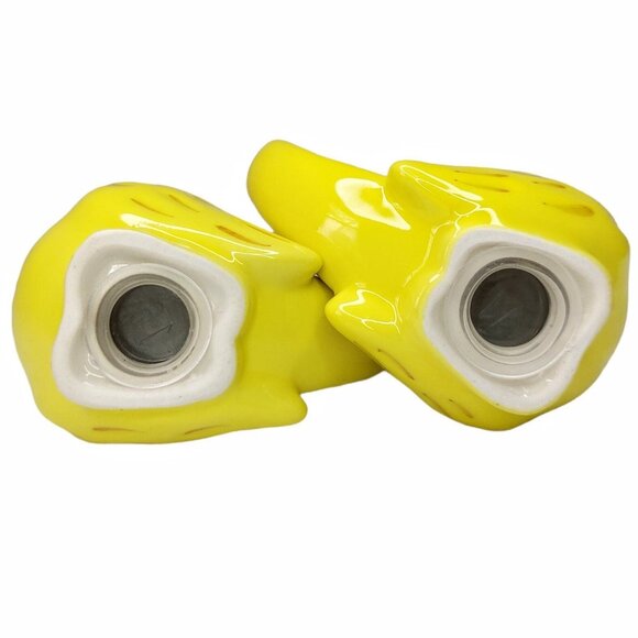 Ceramic Yellow Canary Salt & Pepper Shaker Set Hand Painted Bird On Tree Stand - Picture 7 of 12